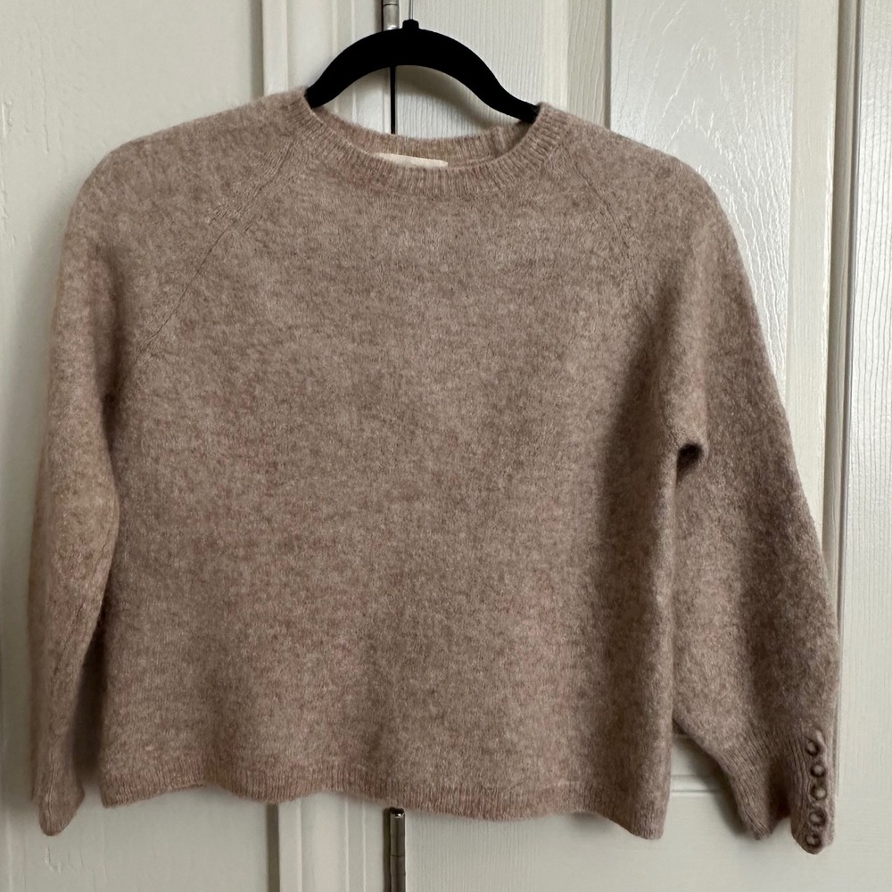 Sézane Mohair Wool Blend Shrunken Cropped Sweater Beige Small‎ - Shrunken XS